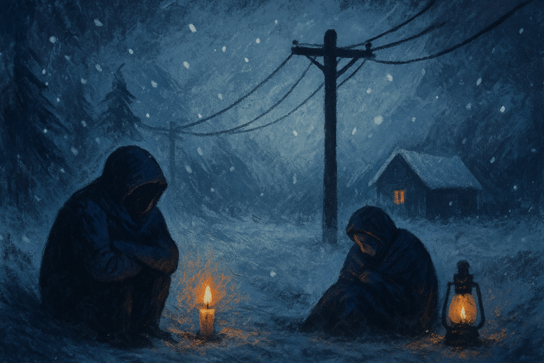 مردم اوکراین در مرکز امدادی هنگام قطعی برق