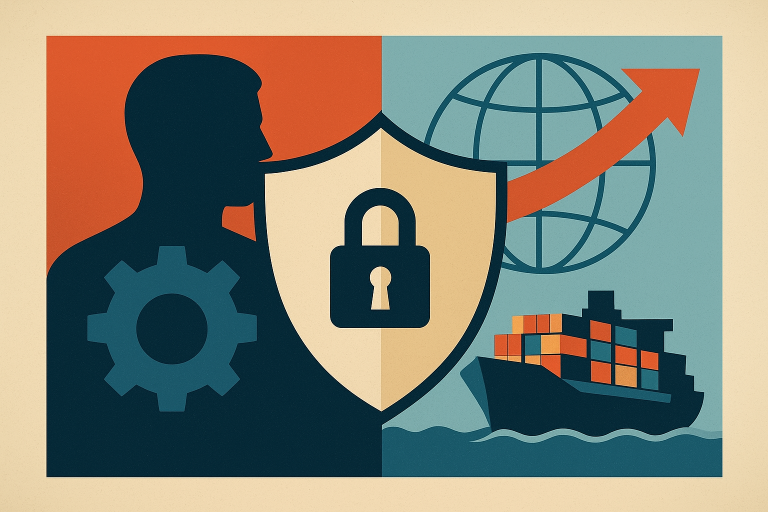 تصویر نمادین امنیت ملی و تجارت بین‌المللی