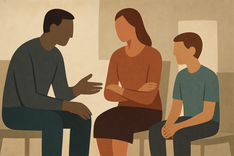 تصویر مفهومی گفتگو خانوادگی درباره مسائل حساس