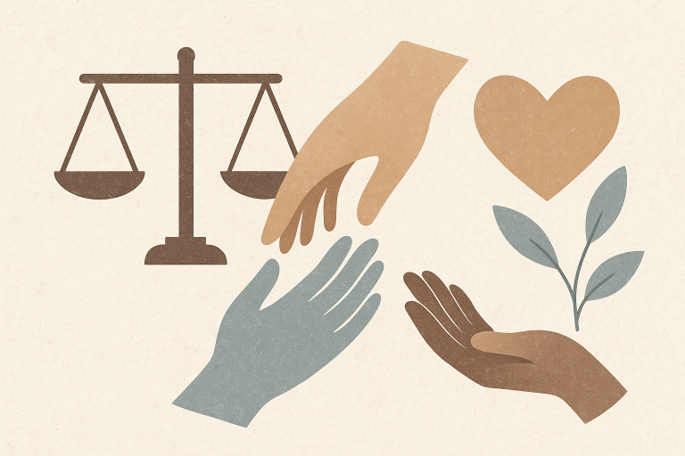 تصویر نمادین عدالت و حمایت از قربانیان