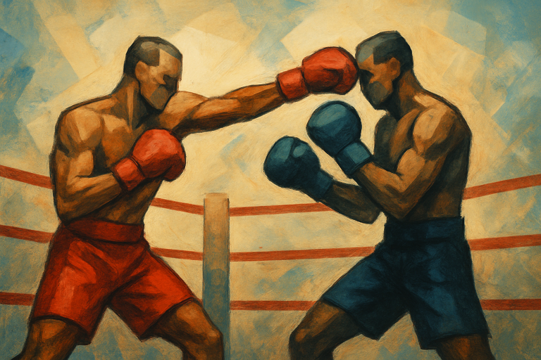 مبارزه بوکس با تمرکز روی مشت‌های سنگین و ورزشکاران بدون چهره قابل تشخیص