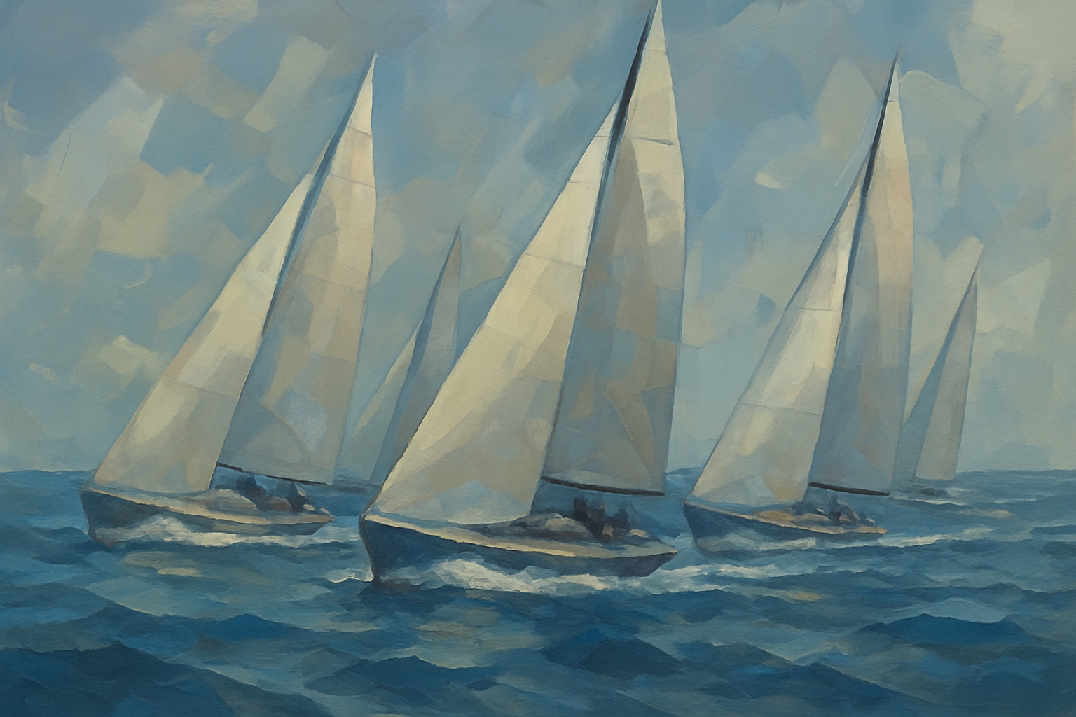 قایق های بادبانی مسابقه‌ای روی آب