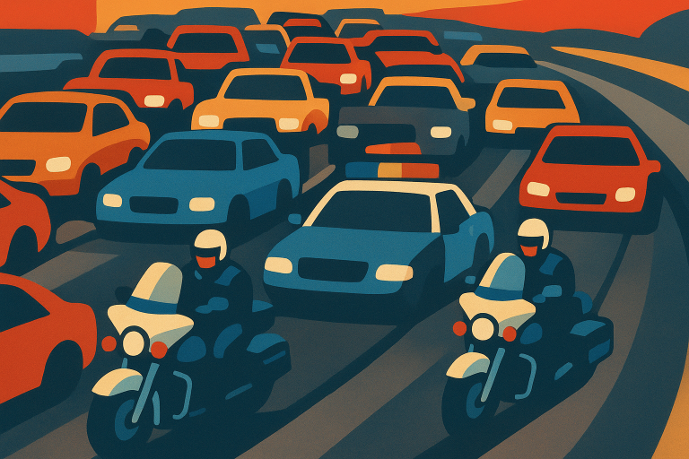 ترافیک سنگین در بزرگراه کوینانا پس از حادثه موتورسواران