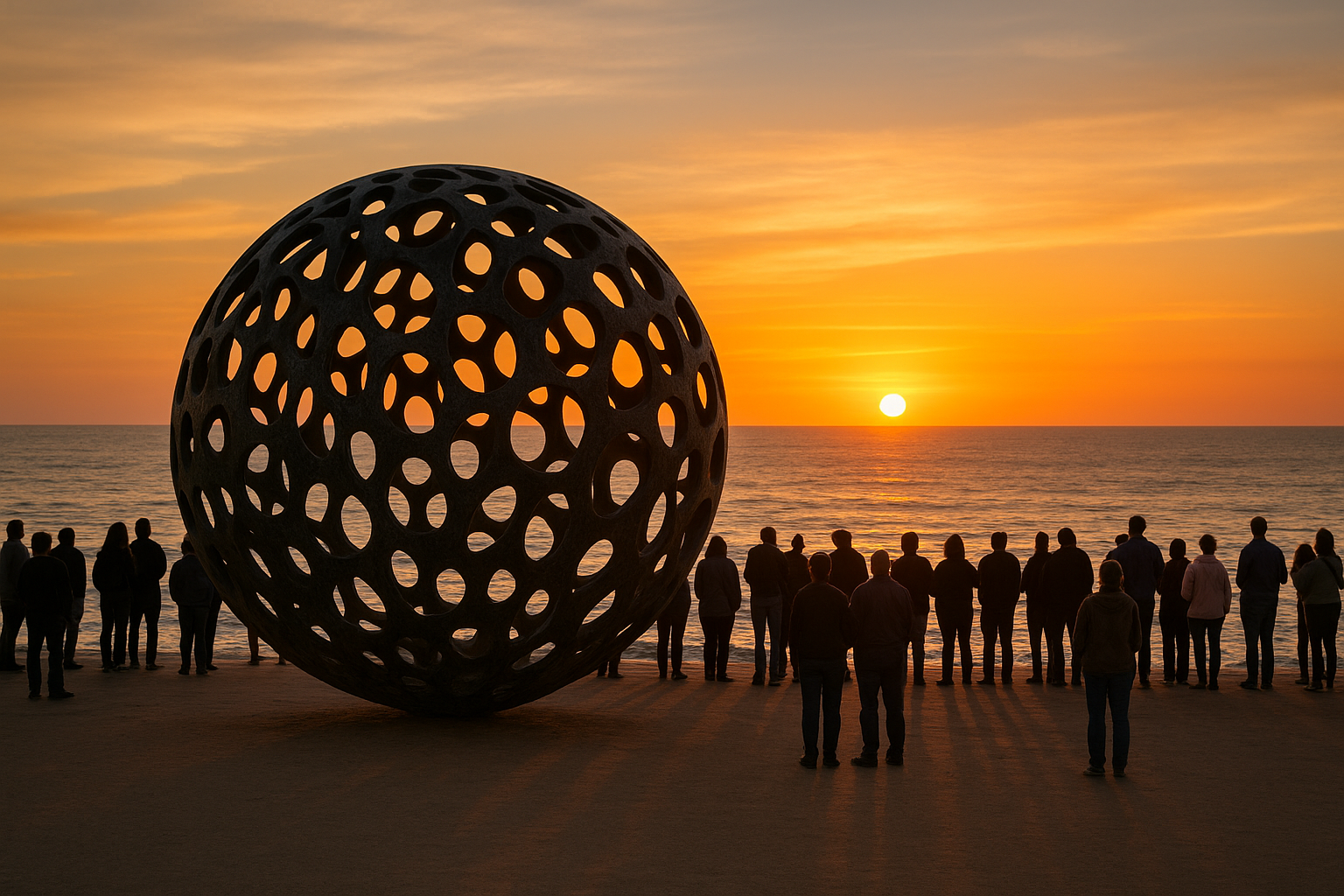 مجسمه کروی هورایزن بال در غروب آفتاب