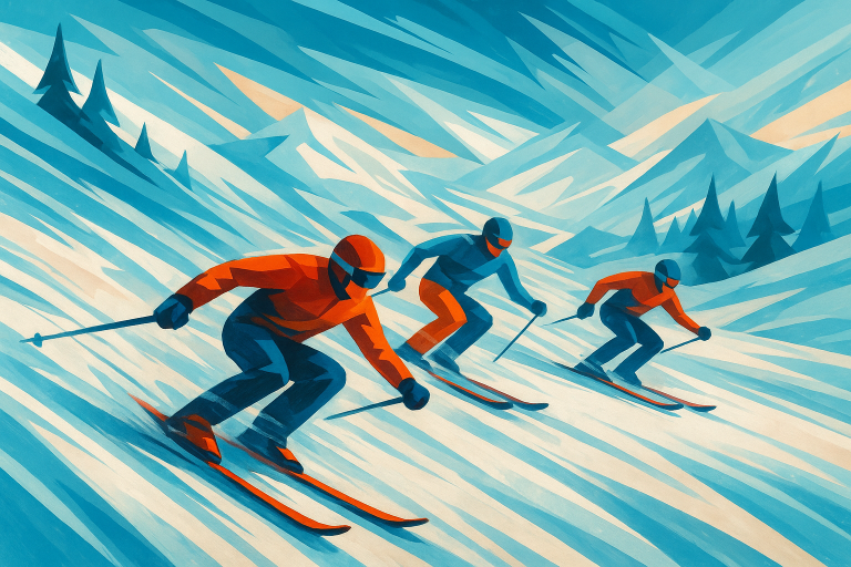 رقابت اسکی موج‌اسکی زنان در شرایط زمستانی