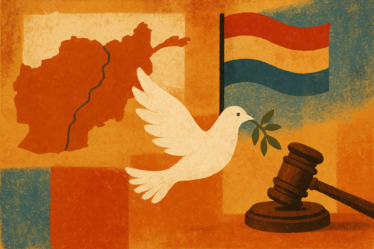 نمای کلی نمادین نوار غزه با پرچم‌ها و نقشه‌ای انتزاعی