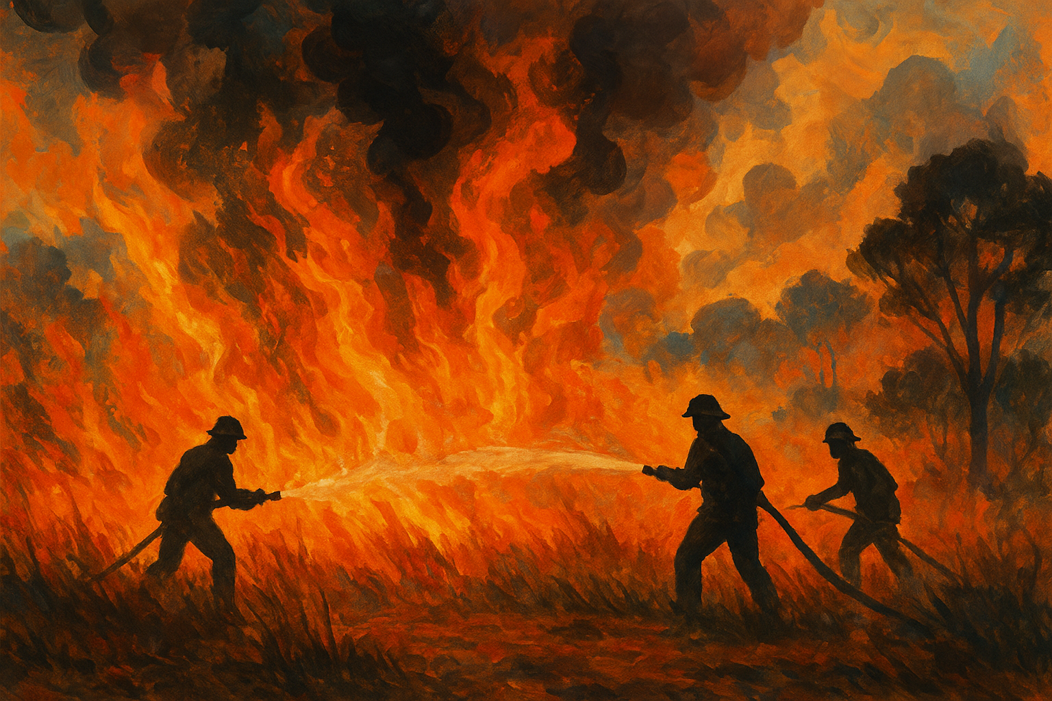 داوطلبان آتش‌نشانی در حال مقابله با شعله‌های آتش جنگلی