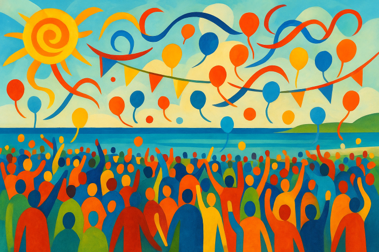 جمعیت حاضر در جشنواره توناراما کنار ساحل پورت لینکلن