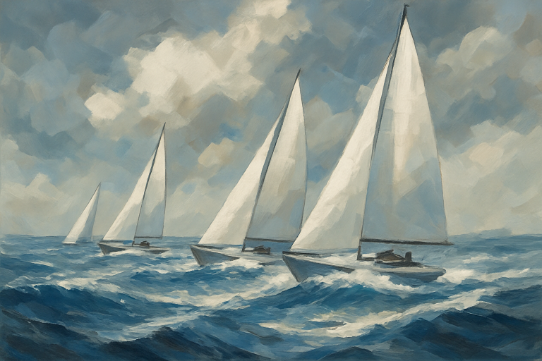 قایق‌های بادبانی مسابقات دریایی زیر آسمان ابری