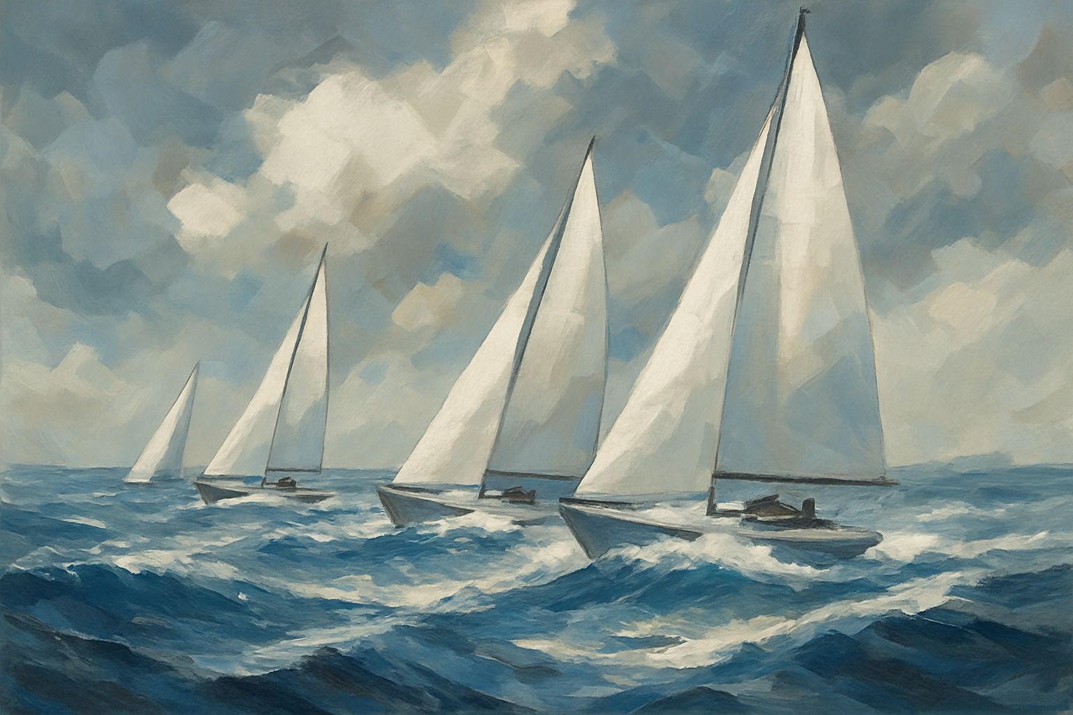 قایق‌های بادبانی مسابقات دریایی زیر آسمان ابری