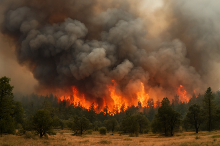 آتش‌سوزی جنگلی همراه با دود غلیظ