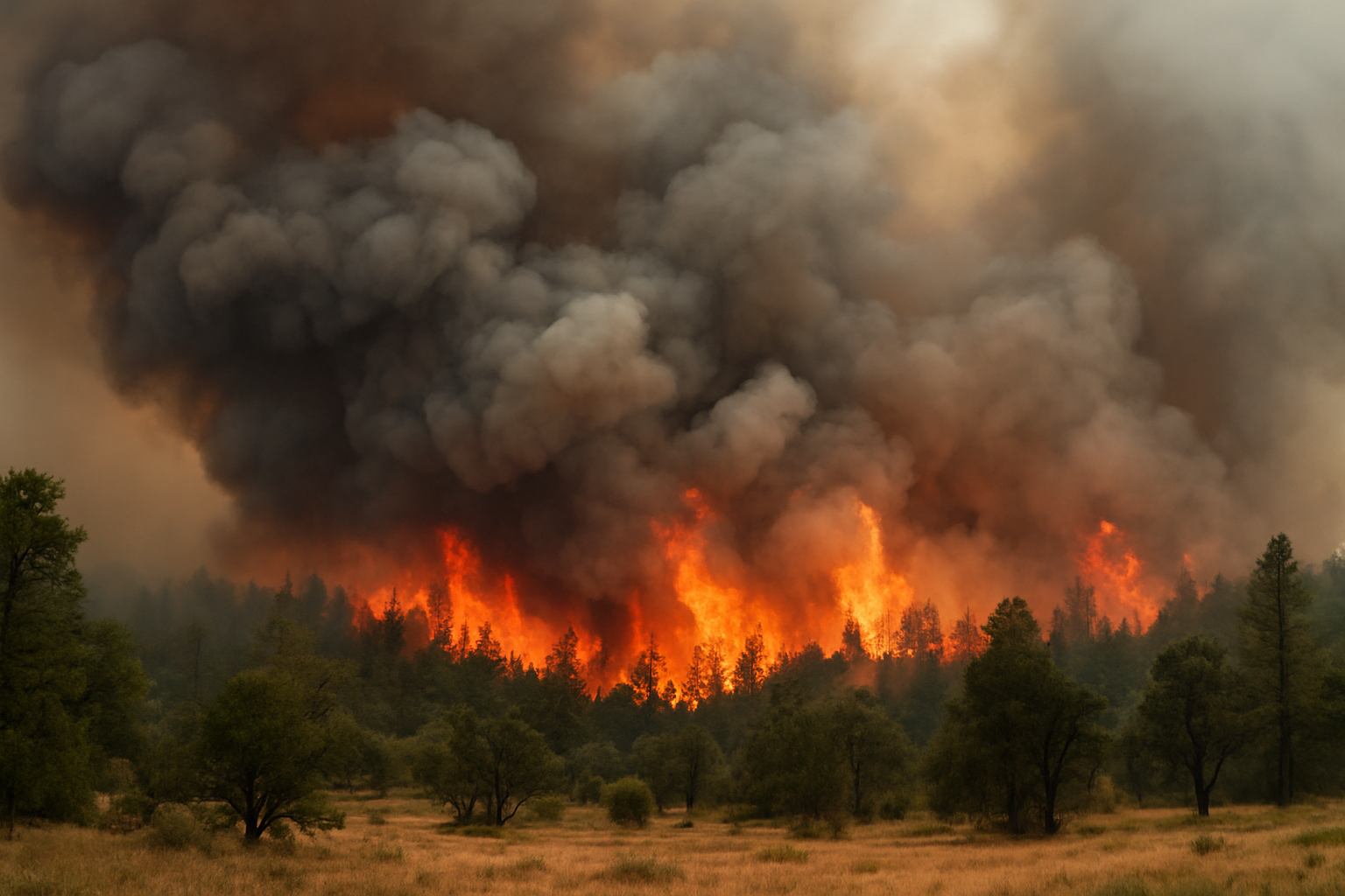 آتش‌سوزی جنگلی همراه با دود غلیظ
