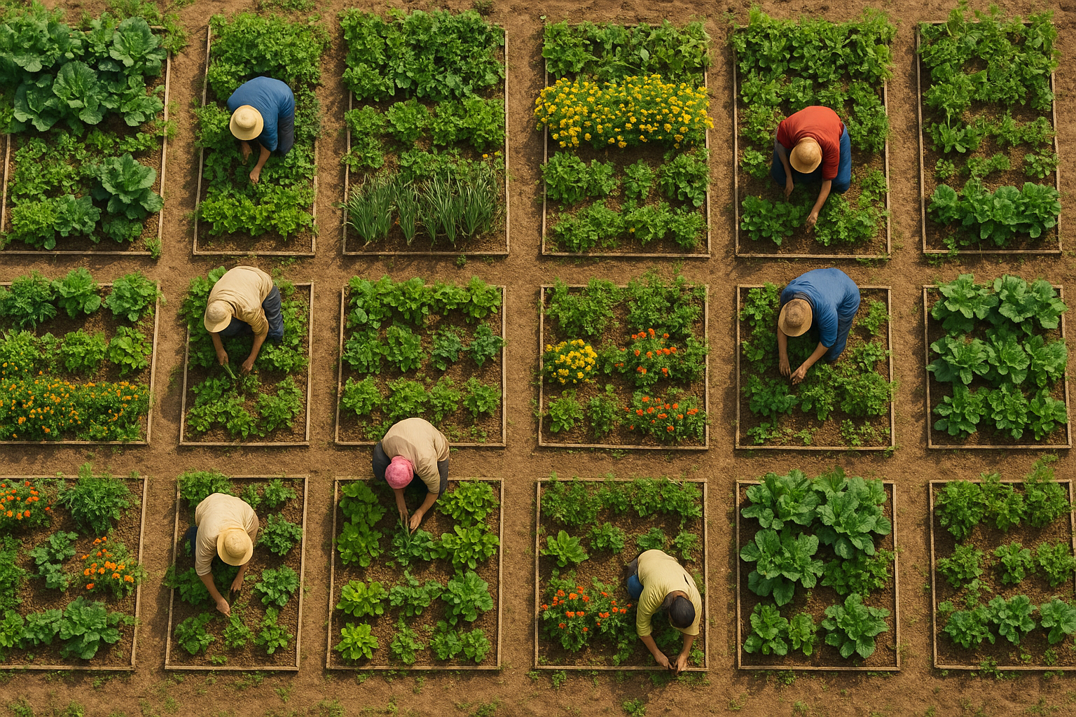 نمای کلی باغچه اجتماعی تاونسویل با زمین‌های کشاورزی کوچک