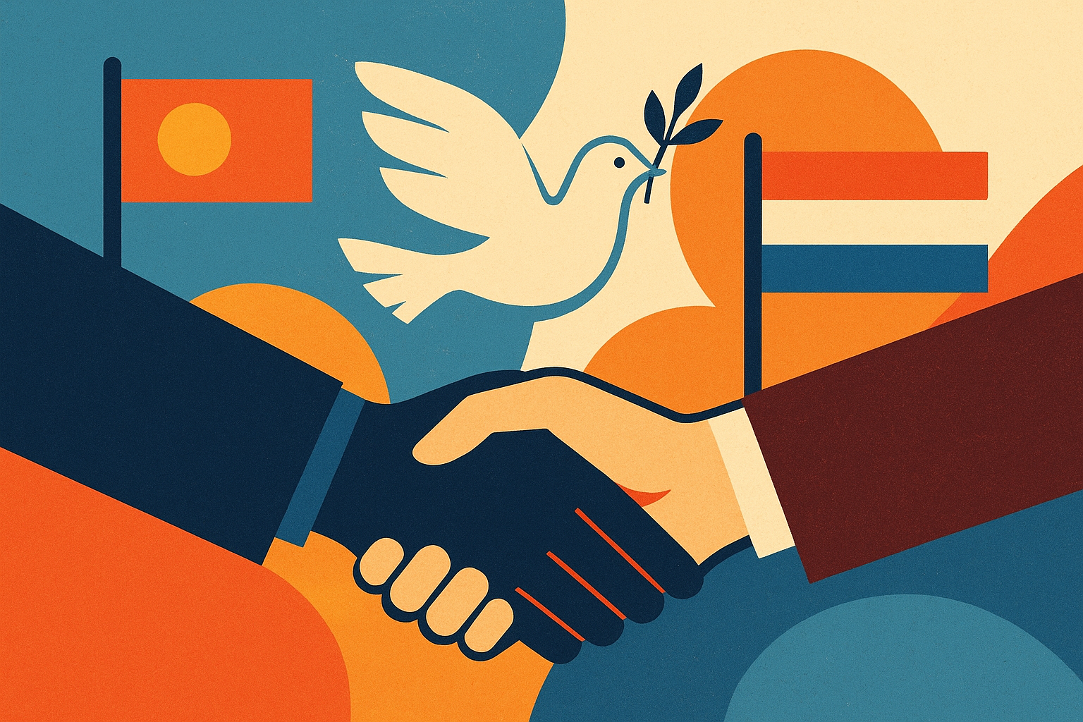 نشست خبری با نمادهای دیپلماسی و پرچم‌ها