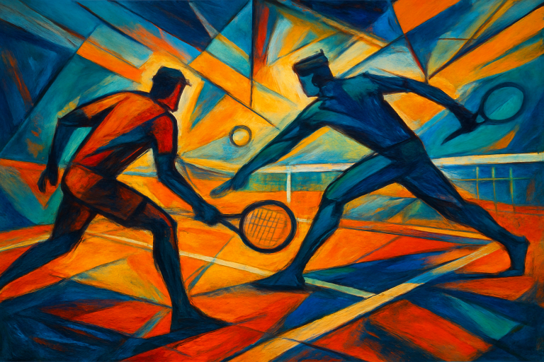 تنیسور جوان در حال بازی روی زمین تنیس