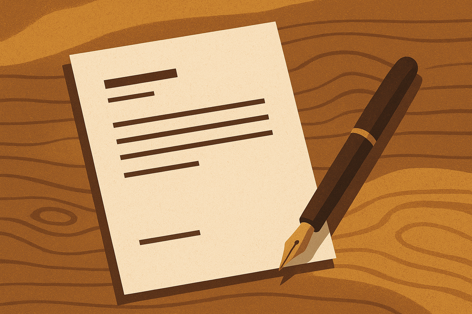 نامه رسمی روی میز با قلم کنار آن