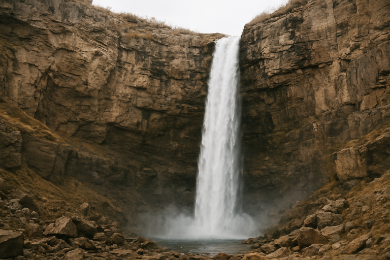 منظره‌ای کلی از یک صخره و آبشار طبیعی بدون افراد قابل شناسایی