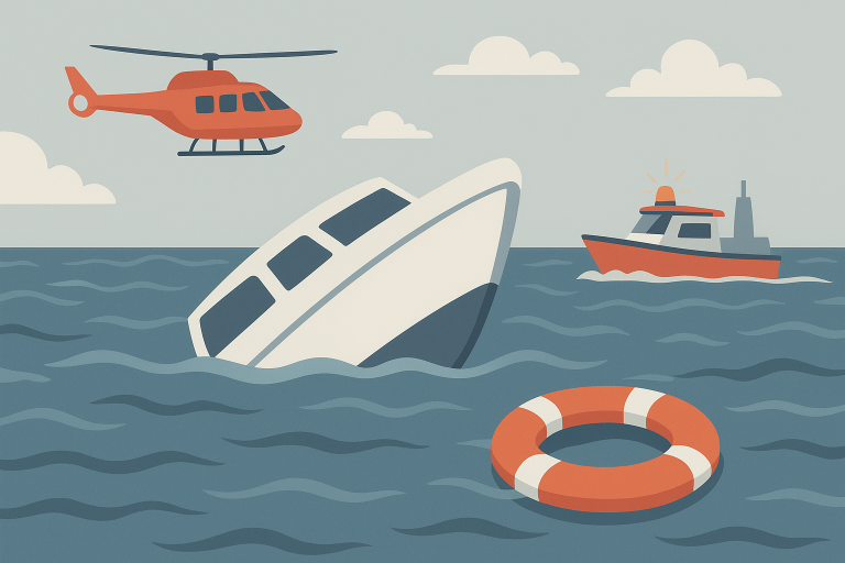 قایق واژگون شده روی آب