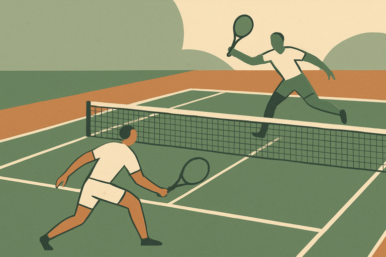 تنیس‌بازان در حال بازی در زمین مسابقات اوپن استرالیا