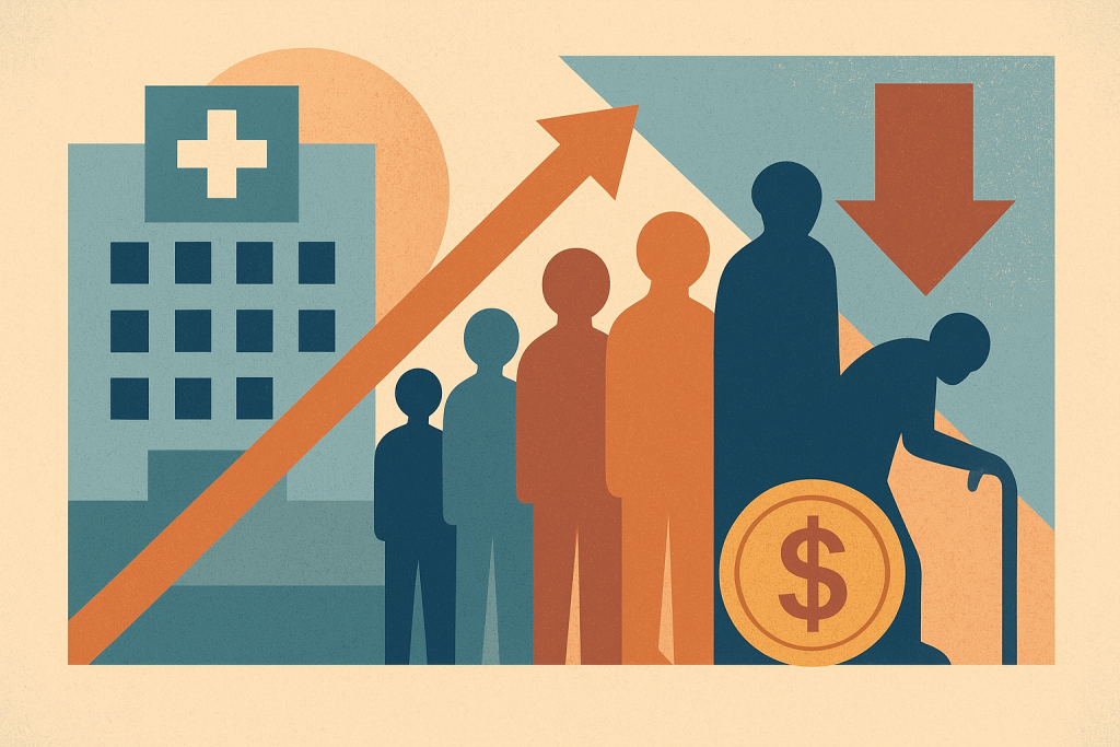 نمای کلی ساختمان‌های بیمارستانی با نورپردازی شبانه