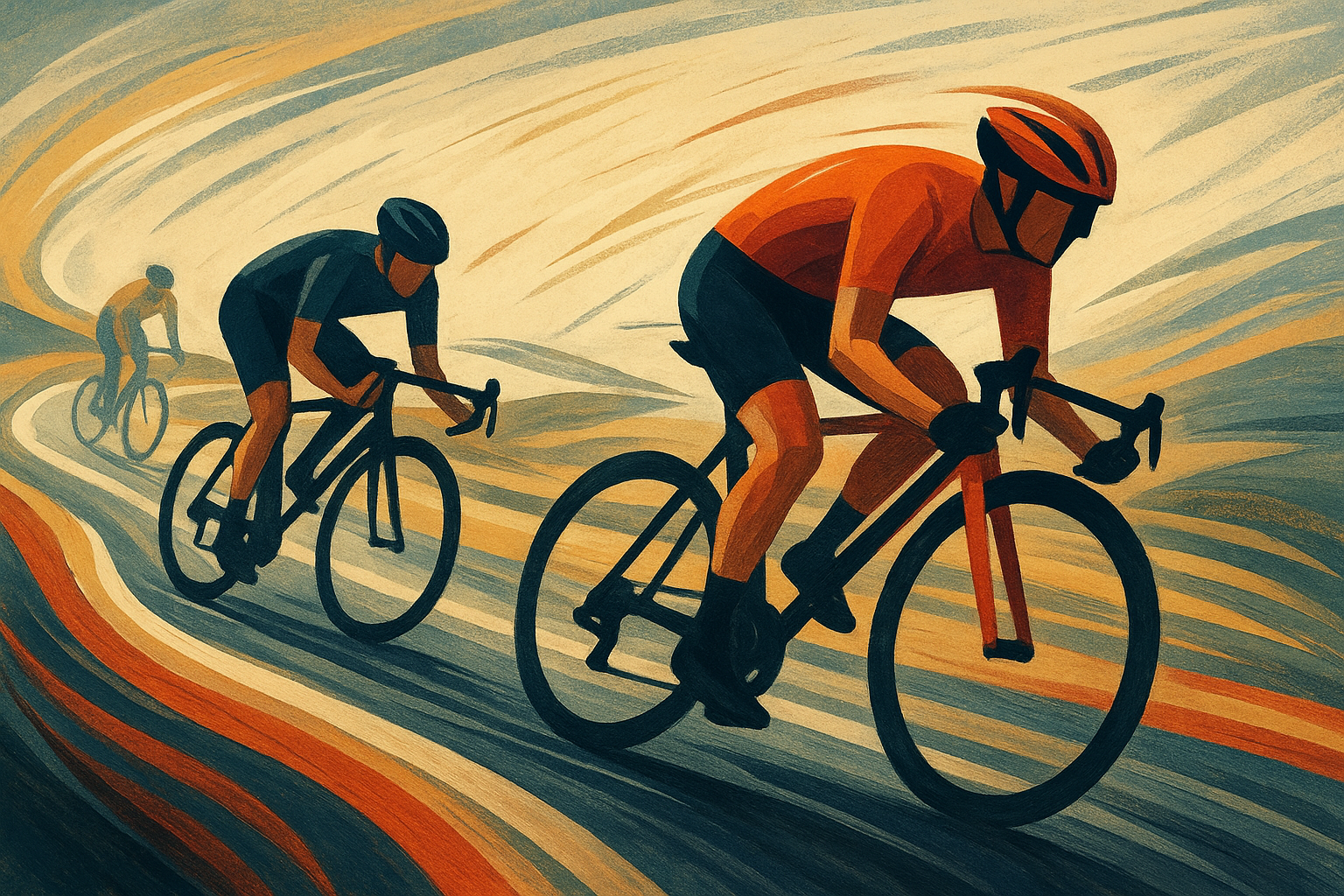 دوچرخه‌سواران در حال رقابت در مسیر مسابقه دوچرخه‌سواری