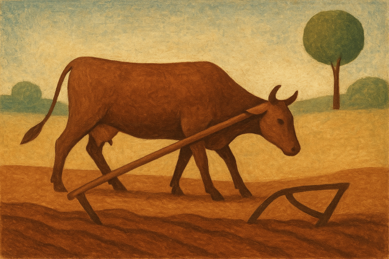 گاوی در محیط طبیعی با پس‌زمینه کوهستانی