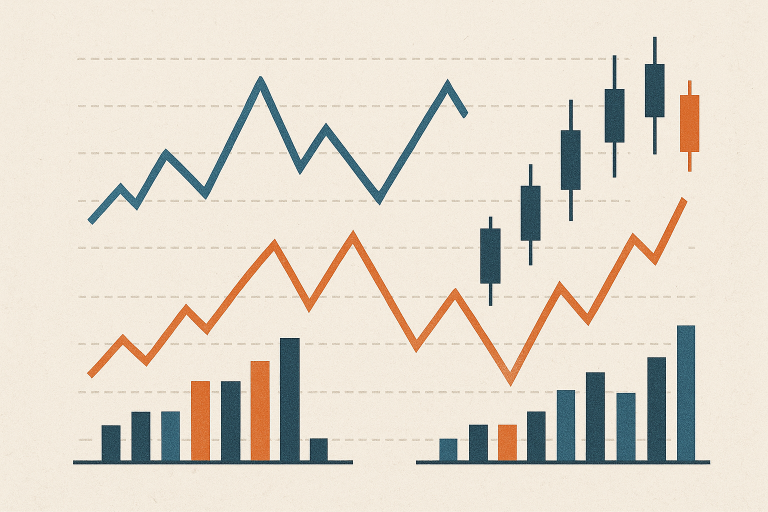 نمای انتزاعی نمودارهای مالی با رنگ‌های سرد