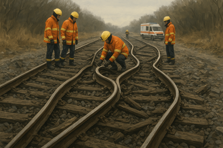 تصویری انتزاعی از ریل قطار آسیب دیده و امدادرسانی