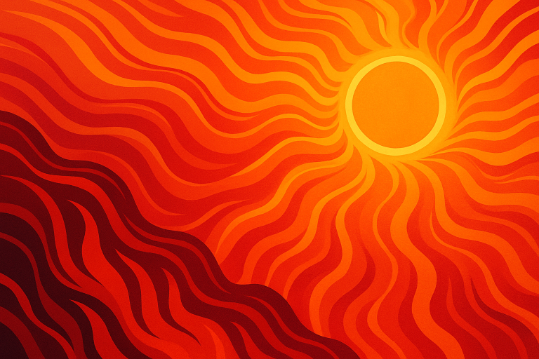 تصویر نمادین موج گرما با رنگ‌های گرم و خطوط انتزاعی