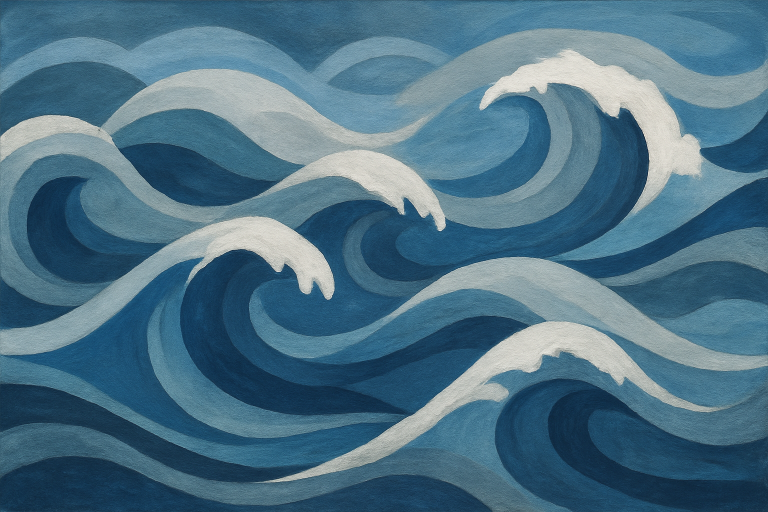 نمایی انتزاعی از امواج اقیانوس با رنگ‌های آبی و خاکستری
