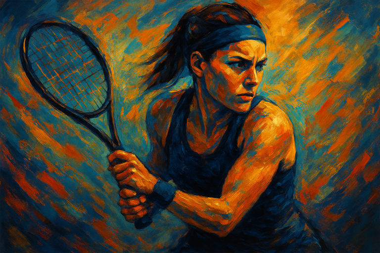 تنیسور زن در حال بازی روی زمین تنیس