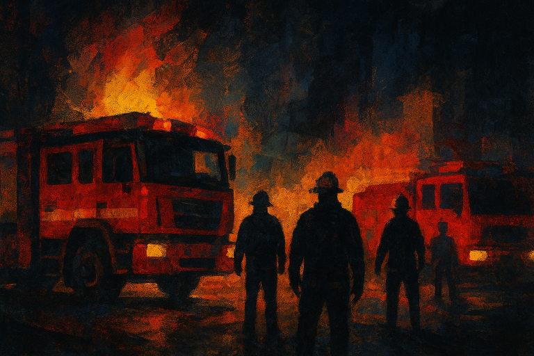 آتش‌نشانان در حال خاموش کردن حریق