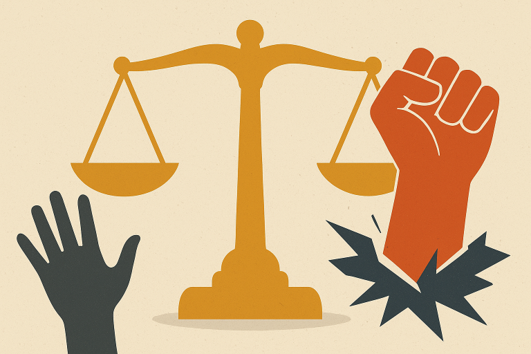 تصویری مفهومی از نمادهای عدالت و مبارزه با نفرت