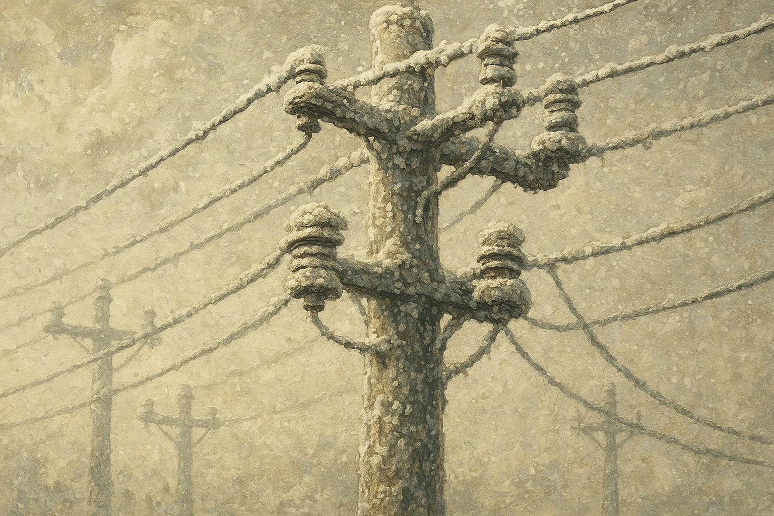 تیرهای برق با عایق‌های آلوده پوشیده شده