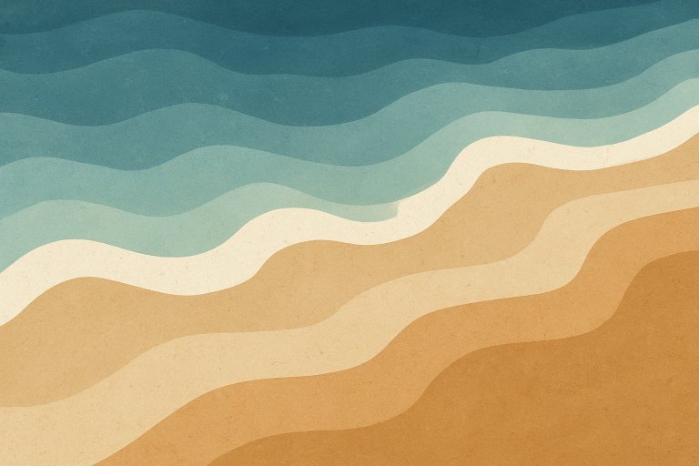 نمایی انتزاعی از موج‌های ساحلی و شن‌های دریایی