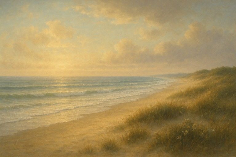 ساحل آرام با چشم‌انداز طبیعی بدون شخصیت قابل تشخیص