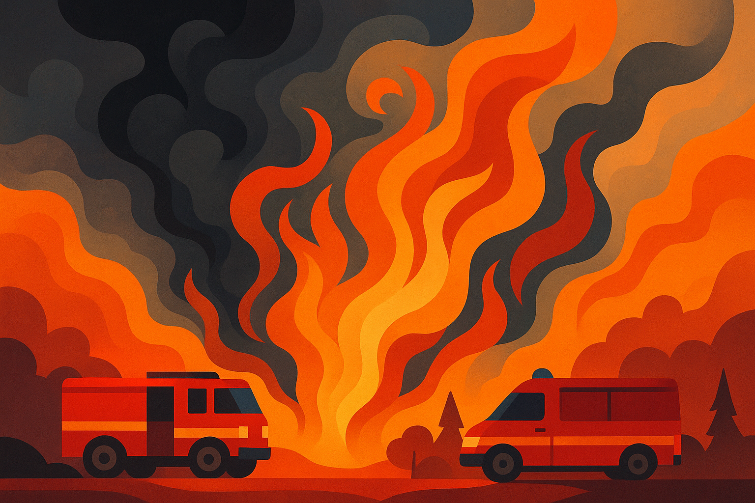 آتش سوزی جنگل با دود غلیظ در پس زمینه