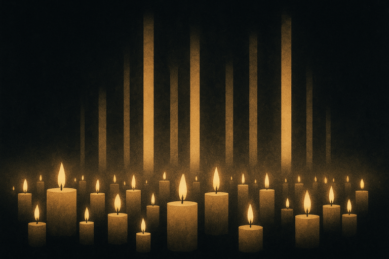 مردم در حال شرکت در مراسم روز ملی عزاداری با شمع های روشن