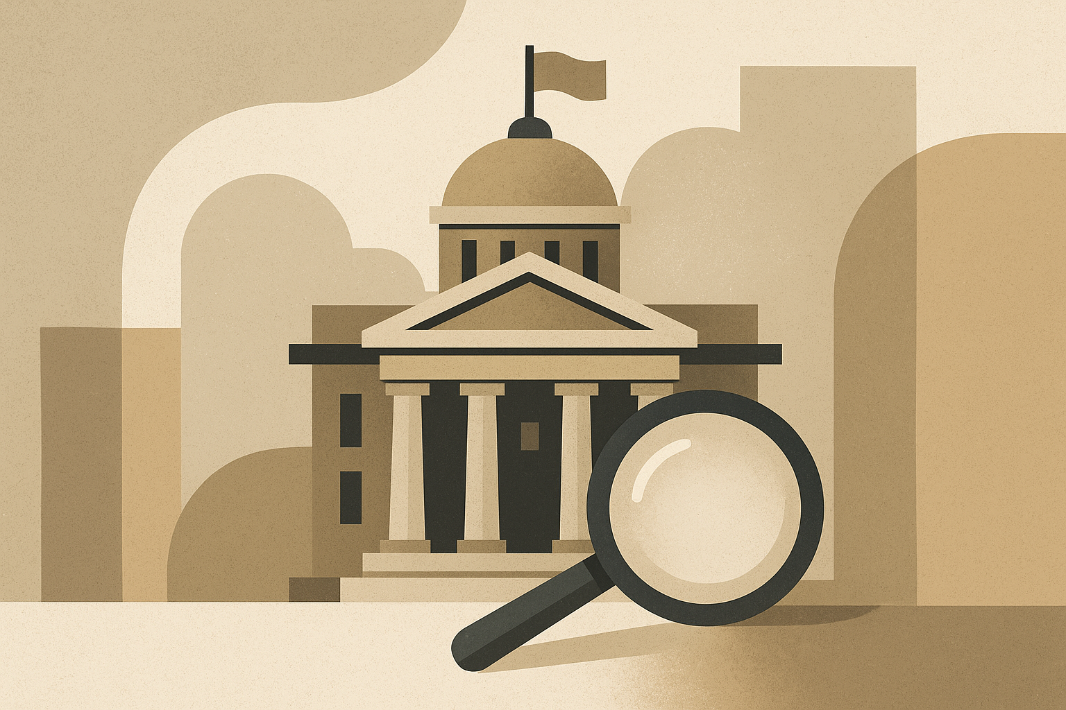 تصویر نمادین نمای ساختمان دولتی با نورپردازی رسمی