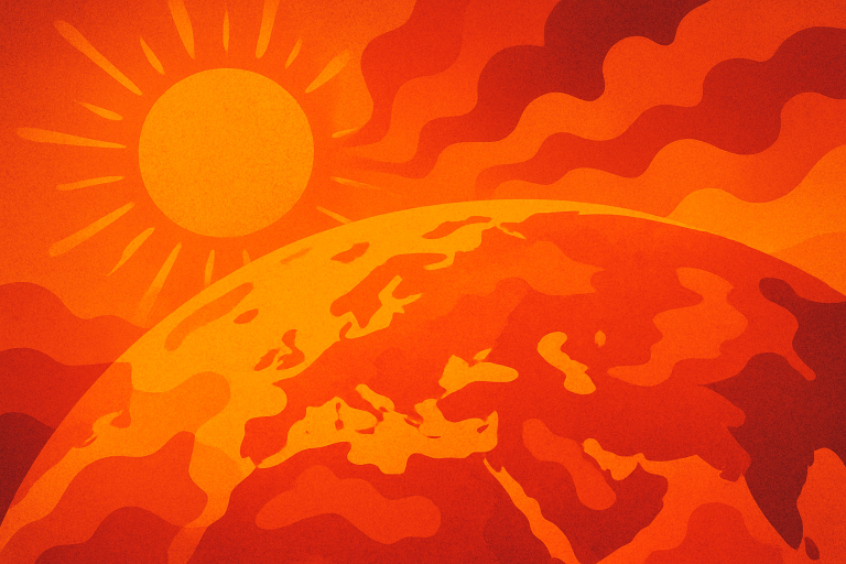 تصویر مفهومی موج گرما با پس‌زمینه نقشه آب‌وهوایی
