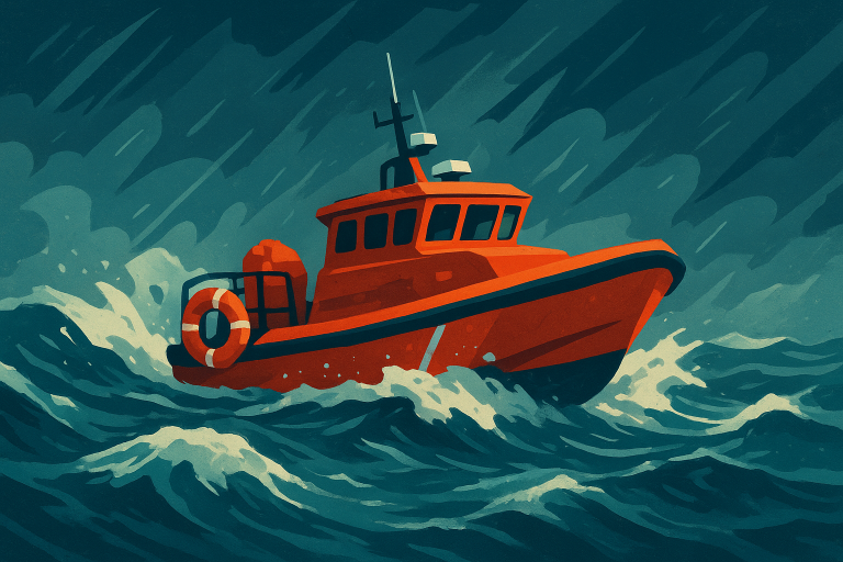 قایق گارد ساحلی در حال انجام عملیات نجات در آب‌های خلیج پورت فیلیپ