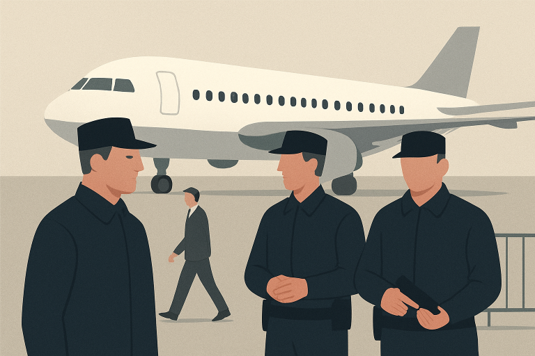 تصویر نمادین هواپیما و نیروهای امنیتی