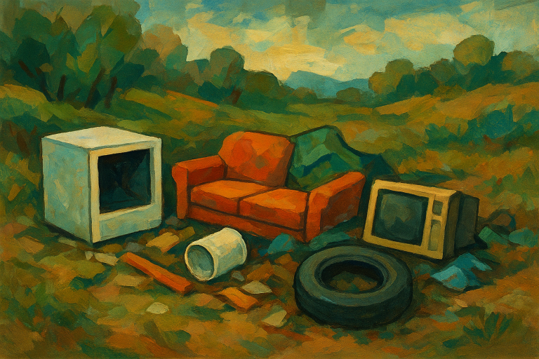 زباله‌های رها شده خارج از یک فروشگاه خیریه در ساحل سان‌شاین