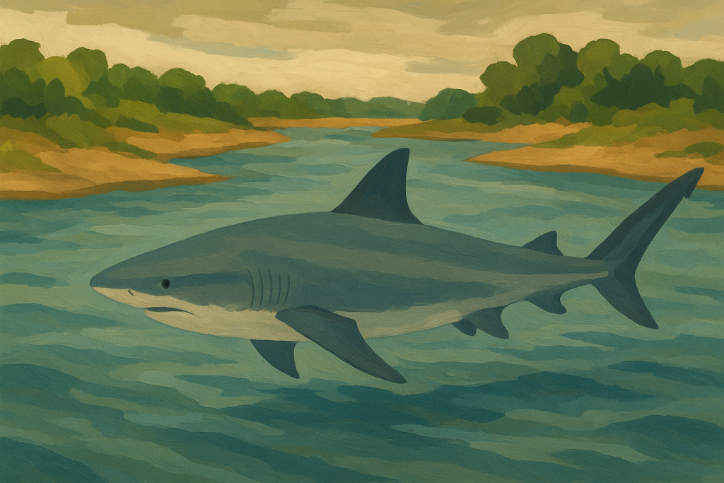 کوسه گاوی کنار ساحل رودخانه