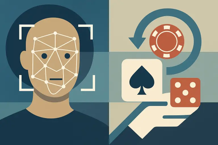 تصویری انتزاعی مرتبط با فناوری شناسایی چهره و قماربازی