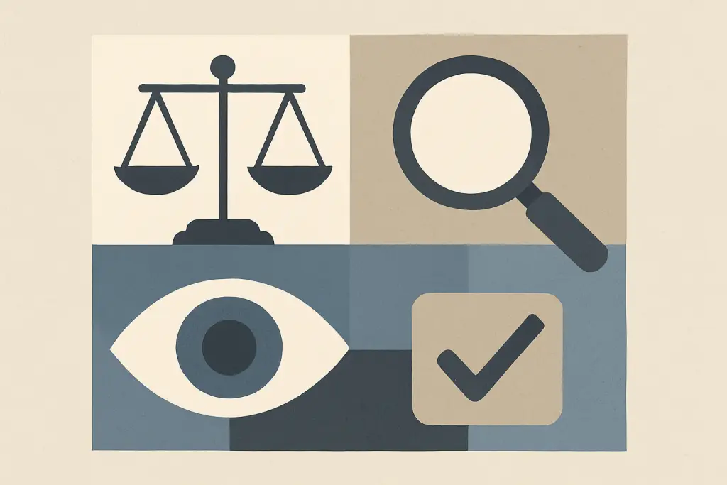 تصویر مفهومی عدالت و بررسی پرونده با نمادهای انتزاعی