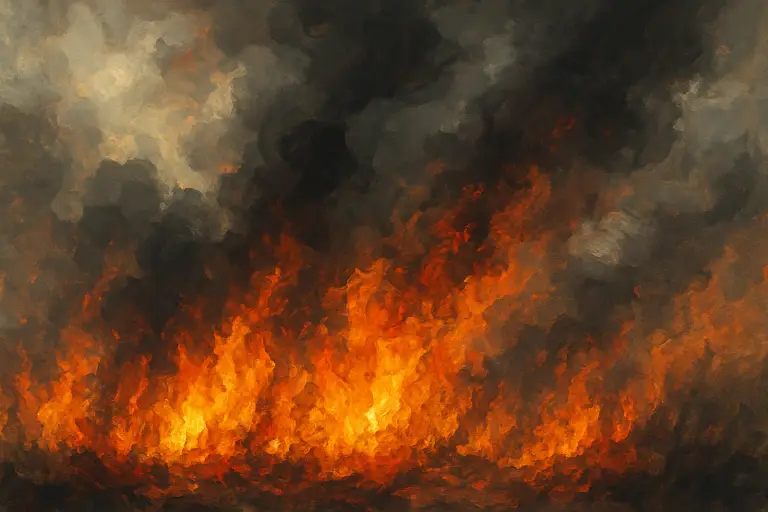 آتش‌سوزی جنگلی در منطقه‌ای وسیع با دود غلیظ