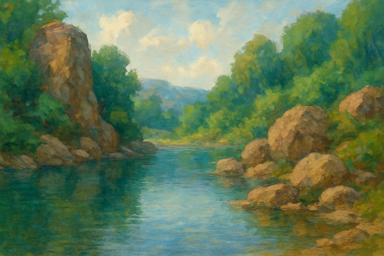 نمایی کلی از دریاچه کوچک آبی با آب زلال