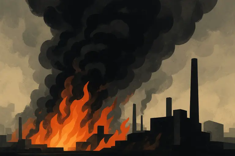 دود سیاه غلیظ ناشی از آتش‌سوزی در منطقه صنعتی هوبارت