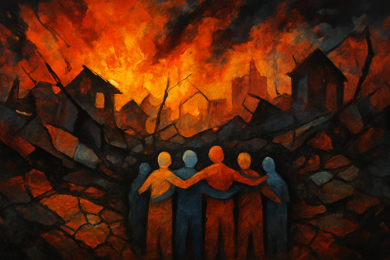 ویرانی‌های ناشی از آتش‌سوزی در یک مرکز ذخیره محصولات کشاورزی